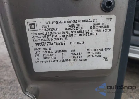 2000 Chevrolet Silverado 1500 Ls from USA, damaged, VIN 2GCEC19T3Y1102179